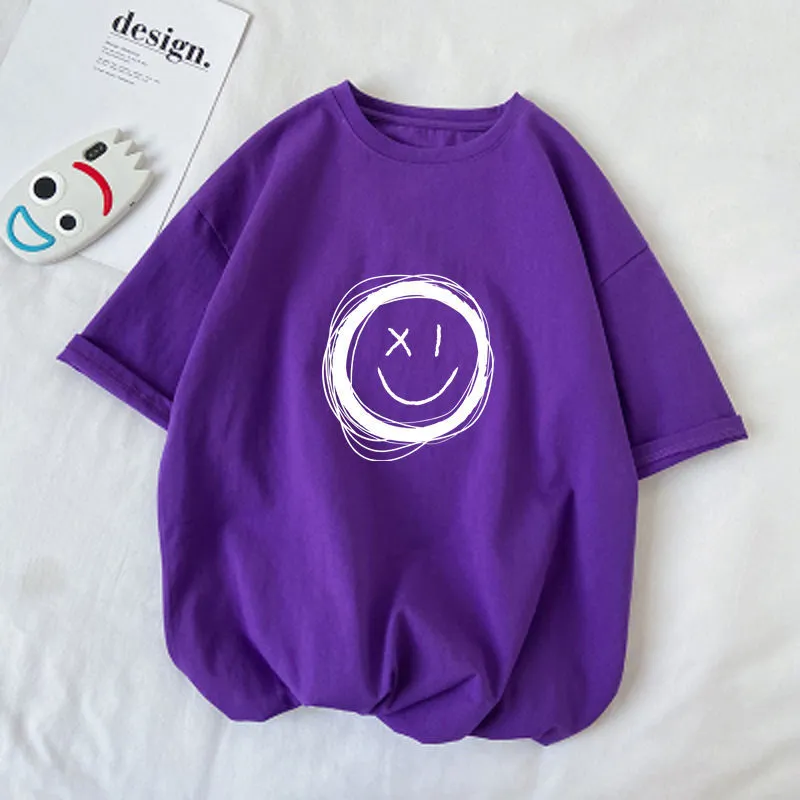 【110-160】人気オススメ 合わせやすい 子供服 笑顔柄 半袖 Tシャツ