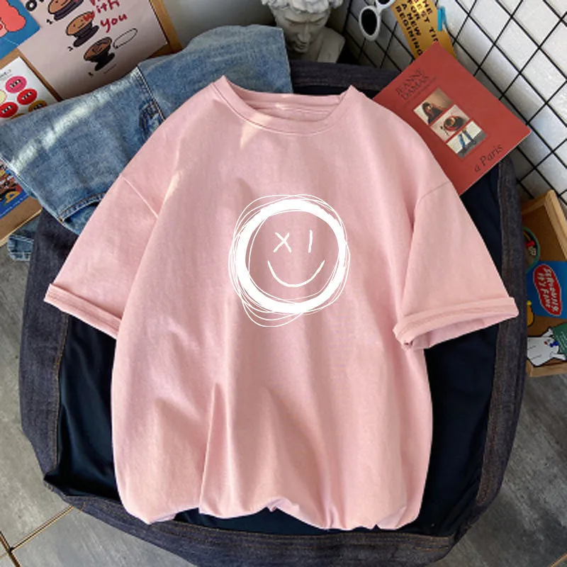 【110-160】人気オススメ 合わせやすい 子供服 笑顔柄 半袖 Tシャツ