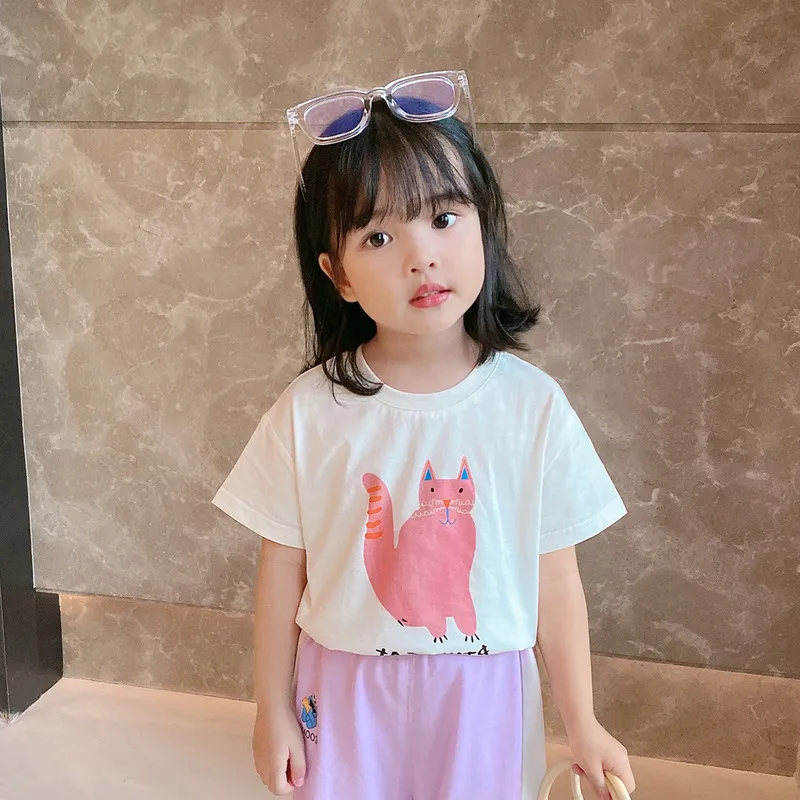 【残りわずか】【90-140】話題沸騰中 カートゥーン プリント シンプル 韓国系 半袖 夏 子供 服 女の子 Tシャツ