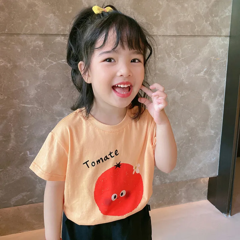 【残りわずか】【90-140】話題沸騰中 カートゥーン プリント シンプル 韓国系 半袖 夏 子供 服 女の子 Tシャツ