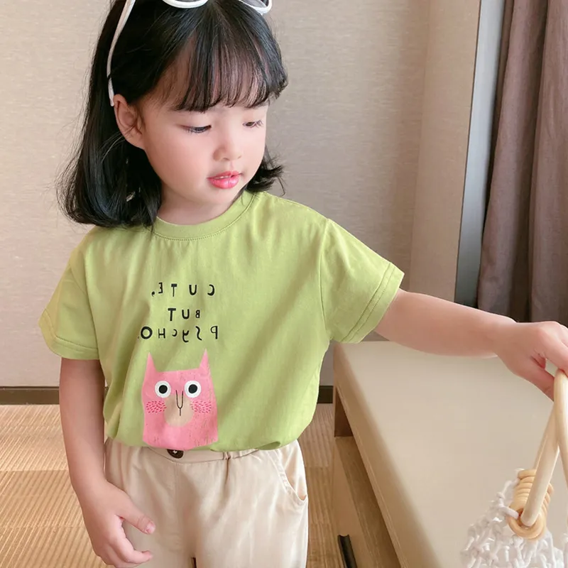 【残りわずか】【90-140】話題沸騰中 カートゥーン プリント シンプル 韓国系 半袖 夏 子供 服 女の子 Tシャツ