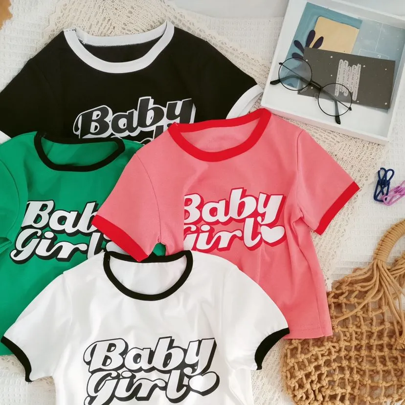 【100-150cm】4色選べる 配色可愛い半袖tシャツトップス
