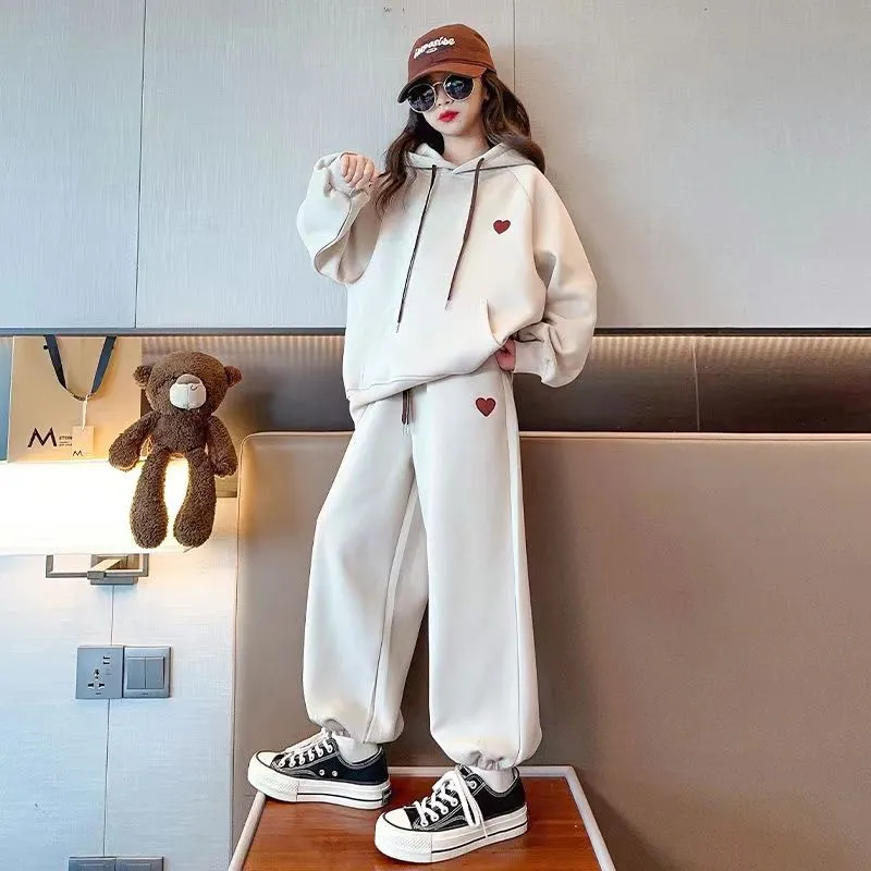 【120-170】韓国系 無地 刺繍 ゆったり パーカー＋パンツ  子供服 キッズ 女の子 ジュニア セットアップ スウェットセット