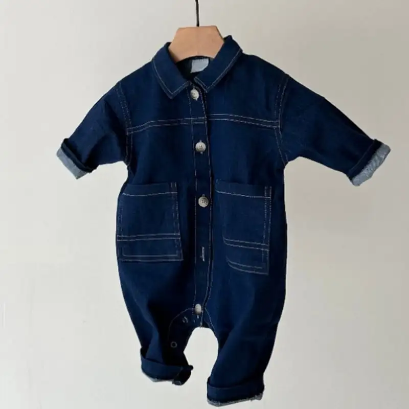 【66-100】春新作ヴァンテージデニムポケット付きロンパース