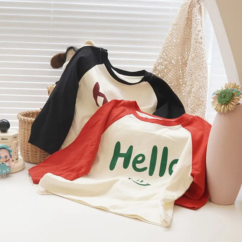 【80-140】春新作HELLOログラグランスリーブ長袖Tシャツ