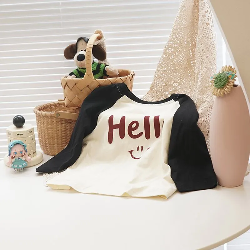 【80-140】春新作HELLOログラグランスリーブ長袖Tシャツ