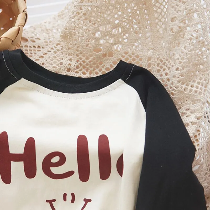 【80-140】春新作HELLOログラグランスリーブ長袖Tシャツ