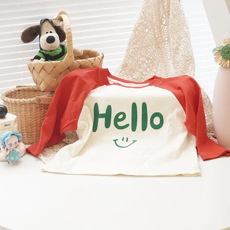 【80-140】春新作HELLOログラグランスリーブ長袖Tシャツ