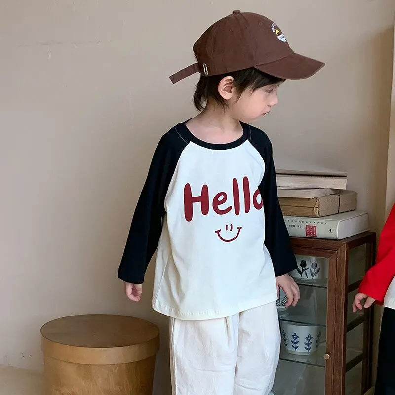 【80-140】春新作HELLOログラグランスリーブ長袖Tシャツ