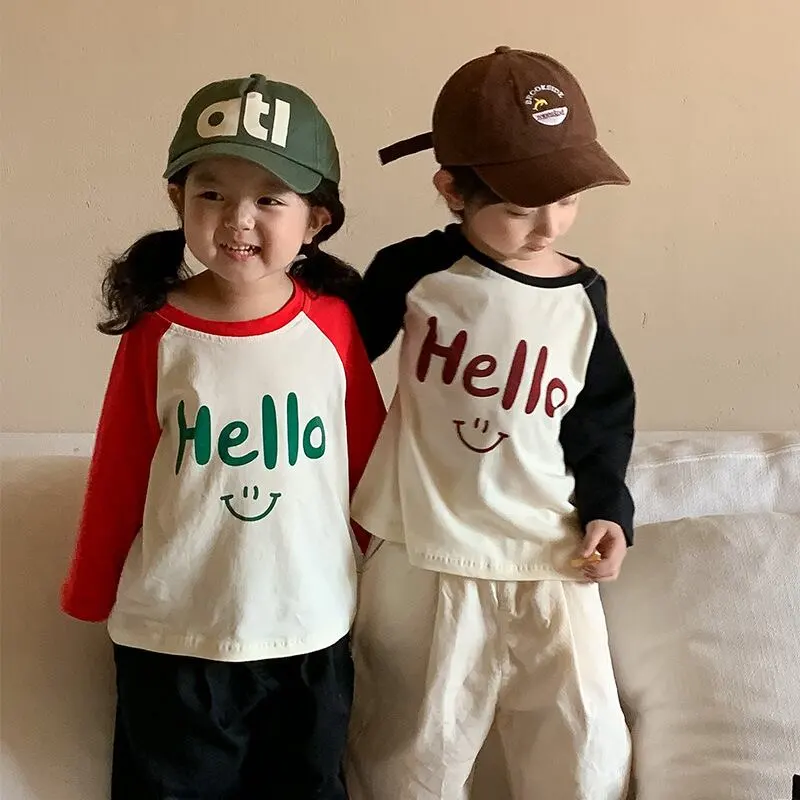 【80-140】春新作HELLOログラグランスリーブ長袖Tシャツ