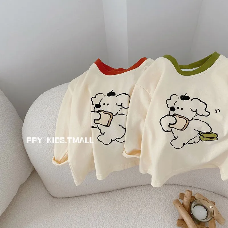 【80-130cm】2色選べる 韓国 シンプル 清新 可愛い カートゥーン 子供服 男の子 女の子 Tシャッツ トップス