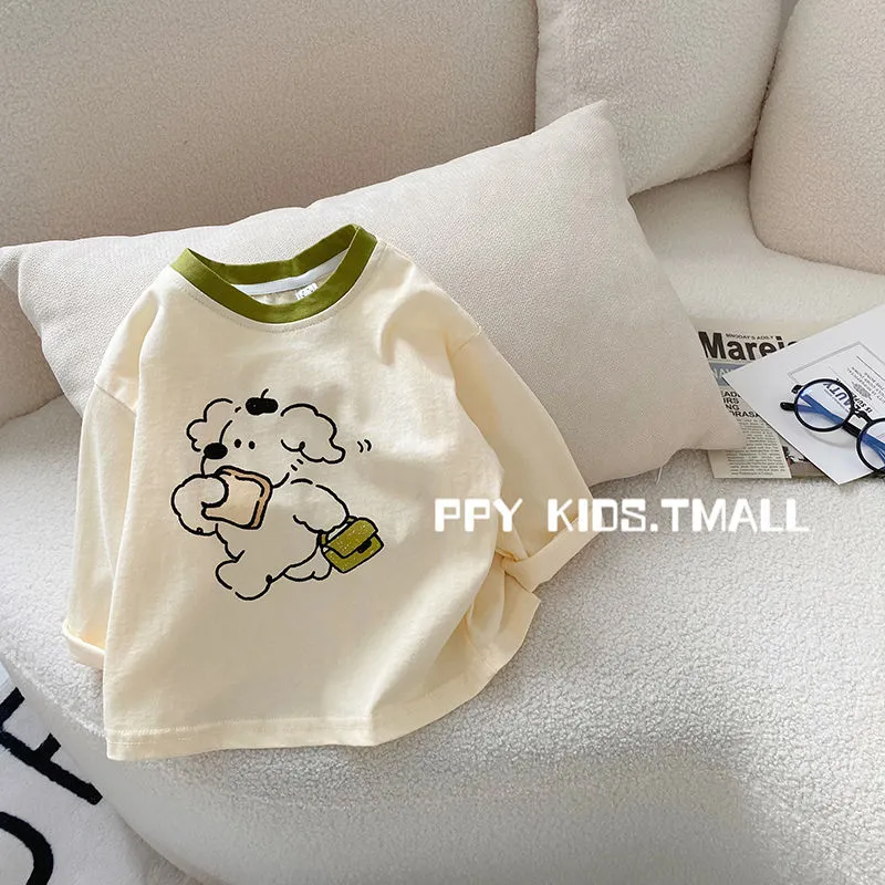 【80-130cm】2色選べる 韓国 シンプル 清新 可愛い カートゥーン 子供服 男の子 女の子 Tシャッツ トップス