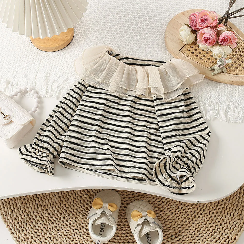 【90-130cm】絶対欲しい シンプル スウィート ボーダー 切り替え 子供服 女の子 Tシャッツ トップス