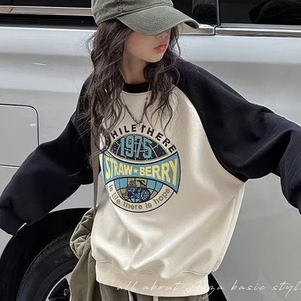 【110-170】韓国 配色 切り替え アルファベット 春秋 子供服 女の子 キッズ ジュニア トップス トレーナー スウェット