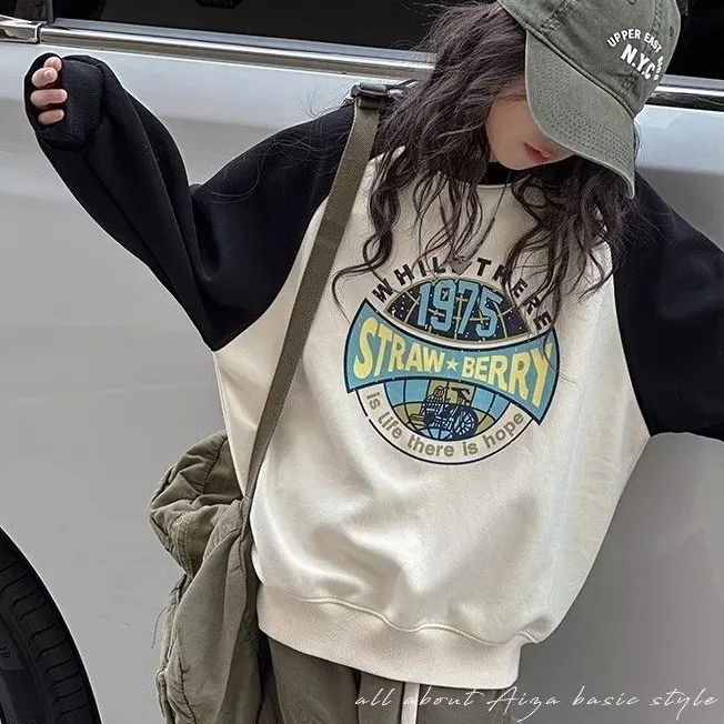 【110-170】韓国 配色 切り替え アルファベット 春秋 子供服 女の子 キッズ ジュニア トップス トレーナー スウェット