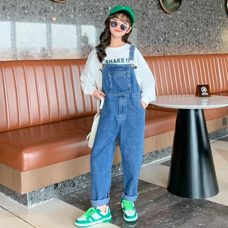 【110-170】カジュアル プリント アルファベット トレーナー デニム サロペット 110-170 春 春服 子供服 女の子 キッズ ジュニア