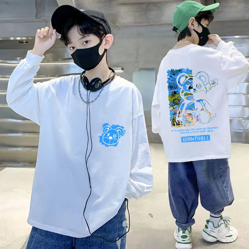 【110-170】カートゥーン プリント ファッション カジュアル 春 秋 ジュニア キッズ 男の子 トップス 子供服 長袖Tシャツ