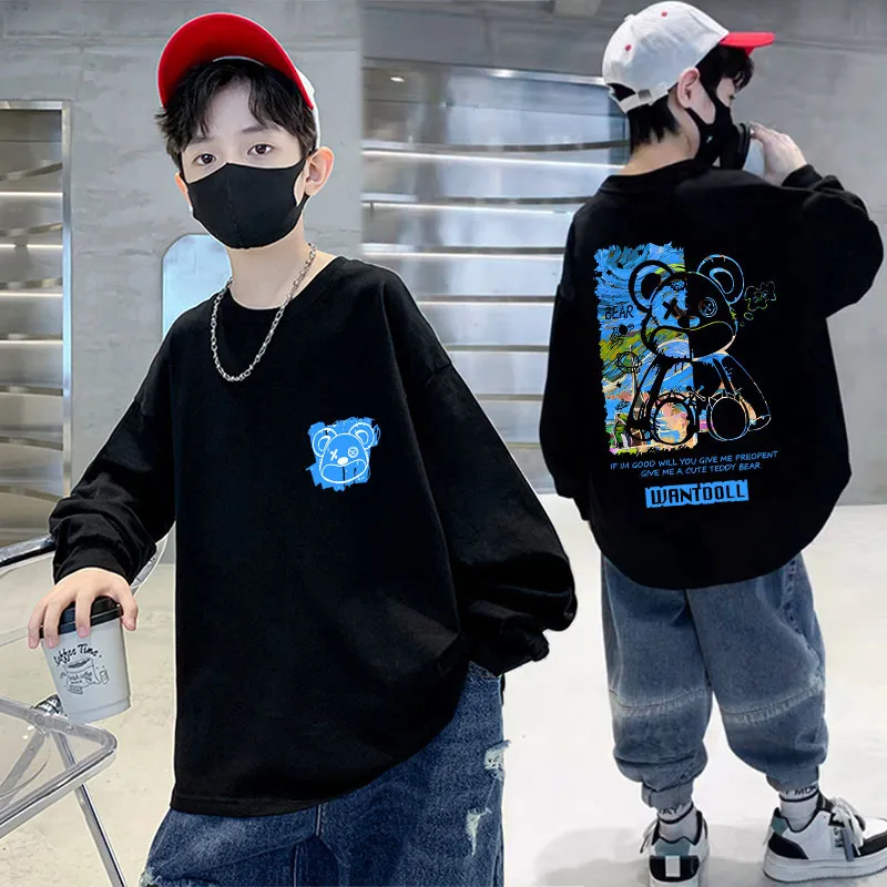 【110-170】カートゥーン プリント ファッション カジュアル 春 秋 ジュニア キッズ 男の子 トップス 子供服 長袖Tシャツ