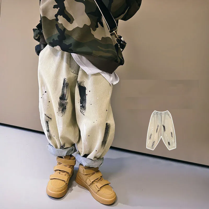 【110-160】落書き ファッション 合わせやすい キッズ 子供 服 ジュニア 男の子 春秋 パンツ ボトムス