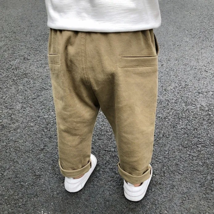 【90-120】2色展開無地レギュラーウエストカジュアルパンツ男の子ボトムス