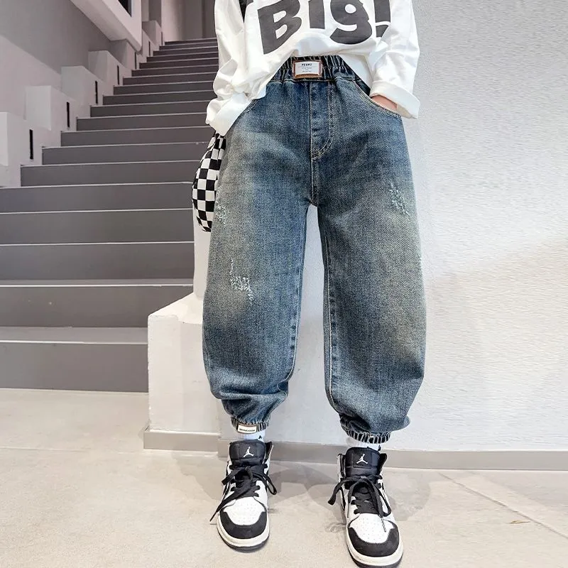 【120-170】今季注目 シンプル ストリート系 無地 アルファベット キッズ 男の子 デニム パンツ ボトムス