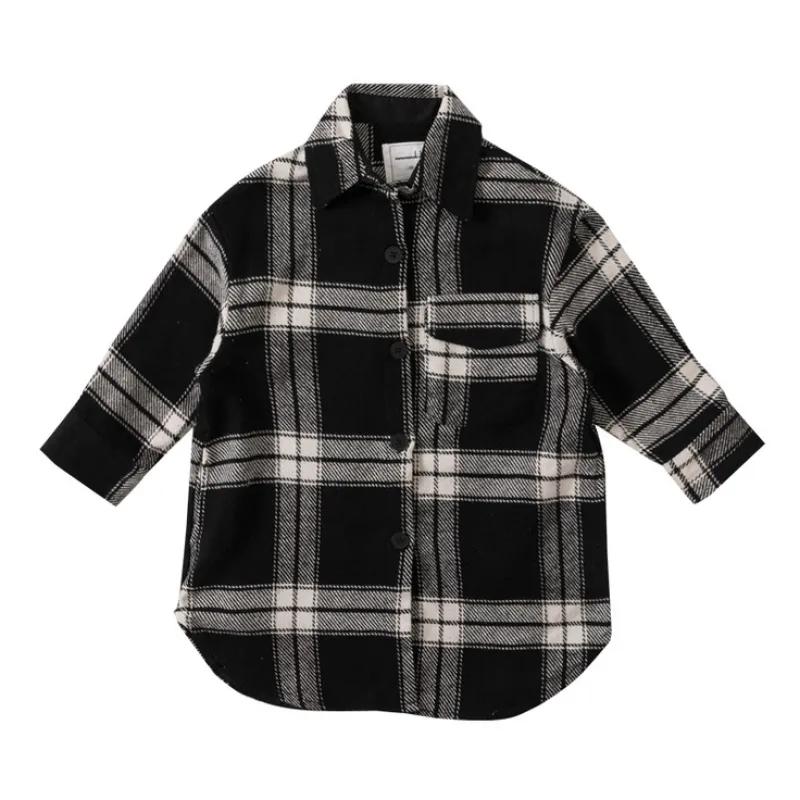 【90-140】韓国系 ファッション チェック柄  折り襟 キッズ 子供 服 トドラー 女の子 春秋 シャツ トップス
