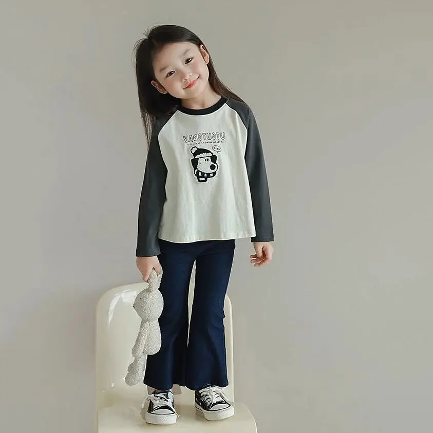 【90-140】モコモコ柄キャンディー色ラグラン長袖Tシャツ