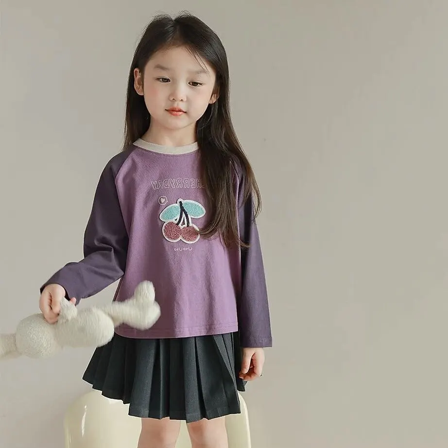 【90-140】モコモコ柄キャンディー色ラグラン長袖Tシャツ