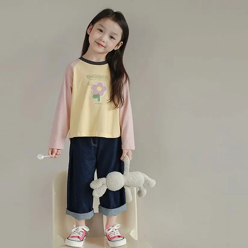 【90-140】モコモコ柄キャンディー色ラグラン長袖Tシャツ