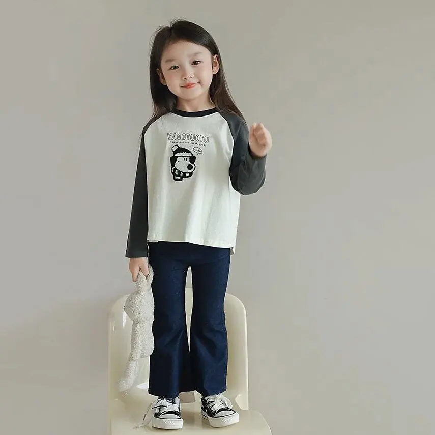 【90-140】モコモコ柄キャンディー色ラグラン長袖Tシャツ