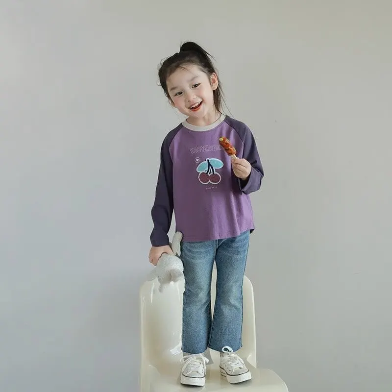 【90-140】モコモコ柄キャンディー色ラグラン長袖Tシャツ