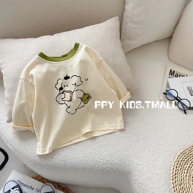 【80-130cm】2色選べる 韓国 シンプル 清新 可愛い カートゥーン 子供服 男の子 女の子 Tシャッツ トップス