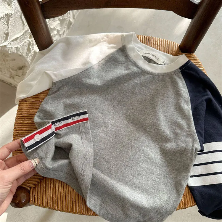 【80-140】大好評 ラウンドネック 配色 ファッション レトロ セレブ気質 安くてかわいい Tシャツ
