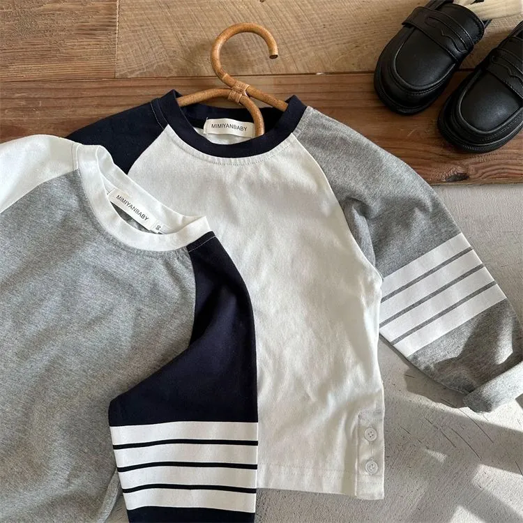 【80-140】大好評  ラウンドネック  配色 ファッション レトロ セレブ気質 安くてかわいい Tシャツ