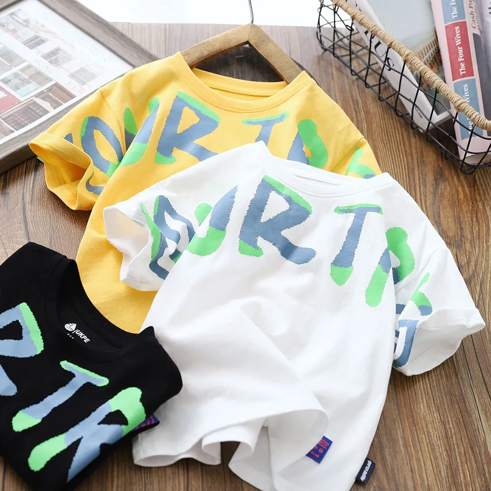 【110‐170cm】 アルファベット かっこいい 韓国系 ゆったり キッズ ジュニア 子供 服 男の子 夏 Tシャツ カットソー トップス