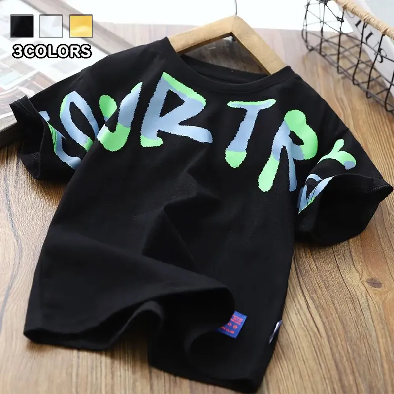 【110‐170cm】 アルファベット かっこいい 韓国系 ゆったり キッズ ジュニア 子供 服 男の子 夏 Tシャツ カットソー トップス