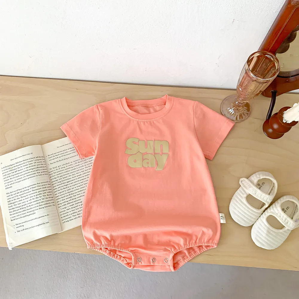 【66-90cm】2色選べる 韓国風 ファッション 無地  アルファベット シンプル ベビー服 ロンパース