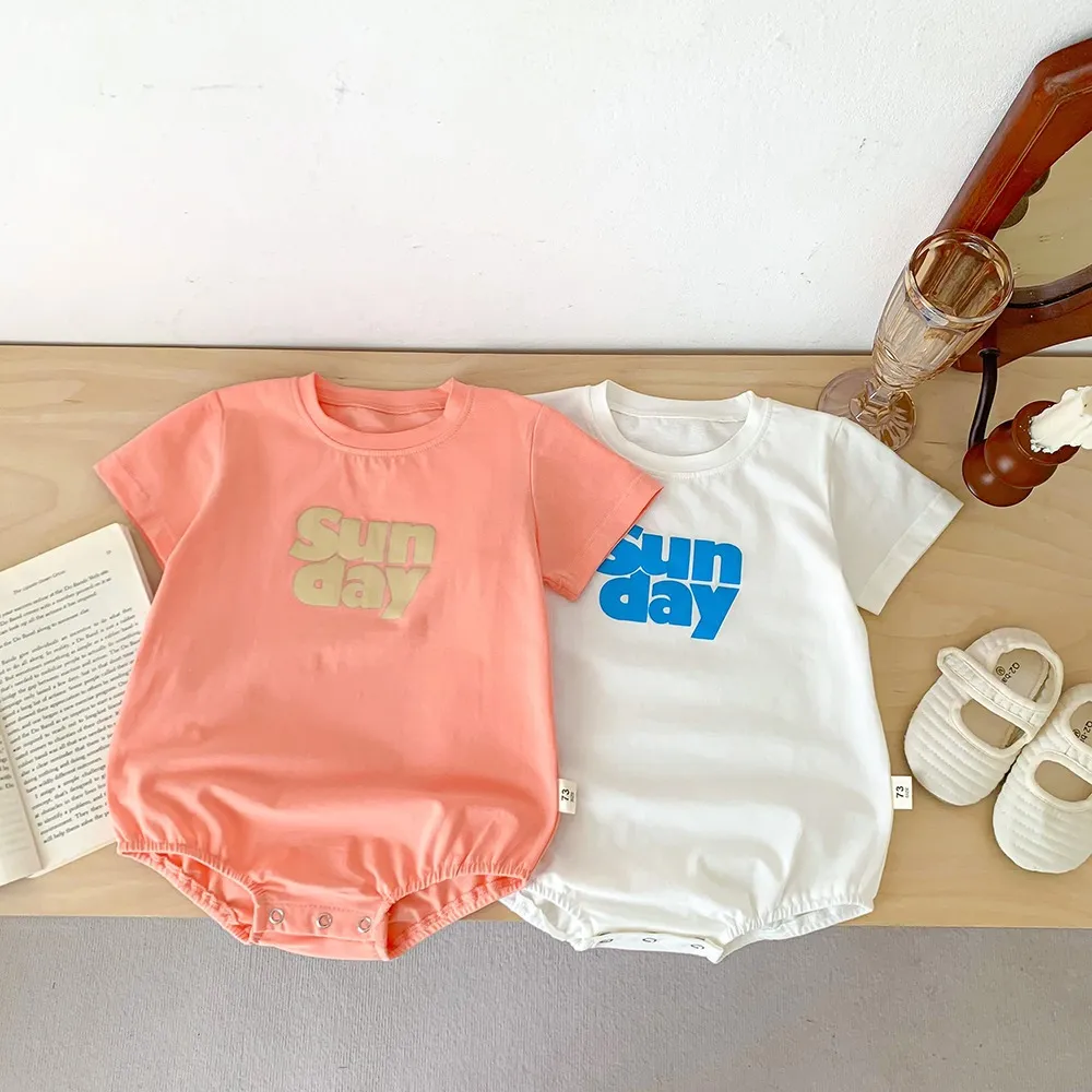 【66-90cm】2色選べる 韓国風 ファッション 無地 アルファベット シンプル ベビー服 ロンパース
