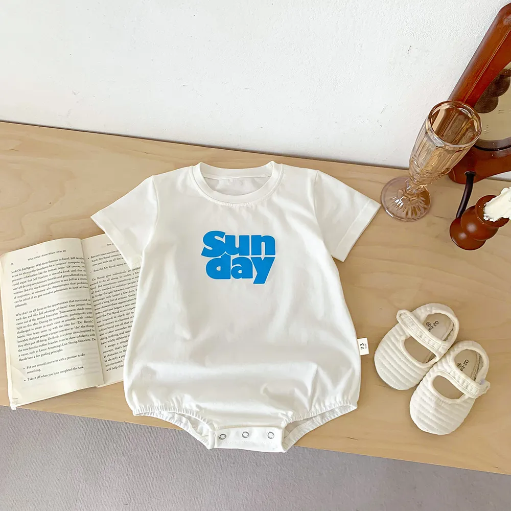 【66-90cm】2色選べる 韓国風 ファッション 無地 アルファベット シンプル ベビー服 ロンパース