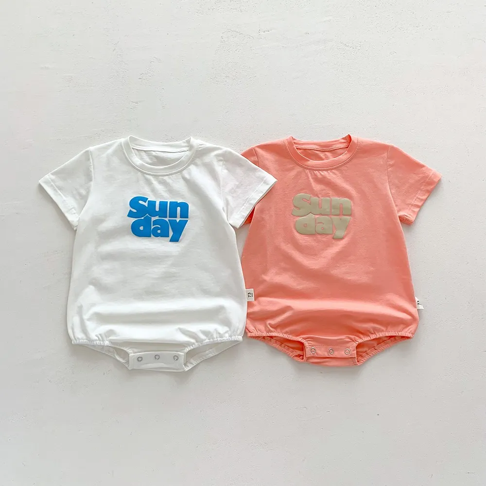【66-90cm】2色選べる 韓国風 ファッション 無地 アルファベット シンプル ベビー服 ロンパース