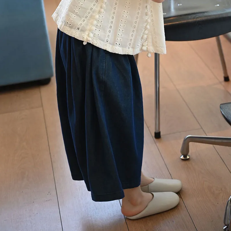 【110-160cm】単品注文 人気 レトロ スウィート 無地 レース トップス パンツ キッズ 女の子 夏
