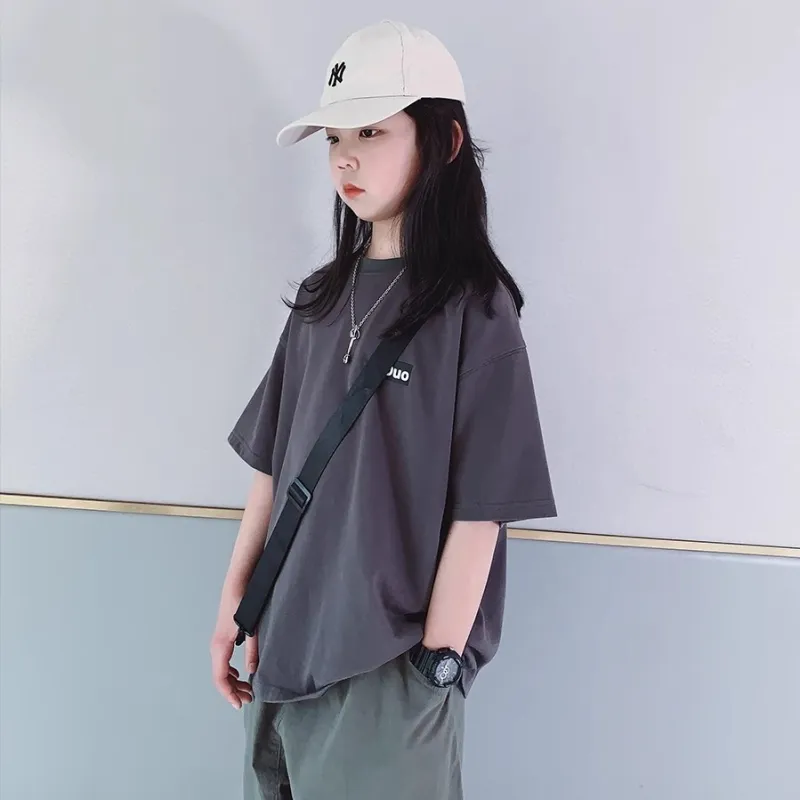 【100-160cm】シンプル アルファベット ゆったり 半袖 夏 女の子 トップス