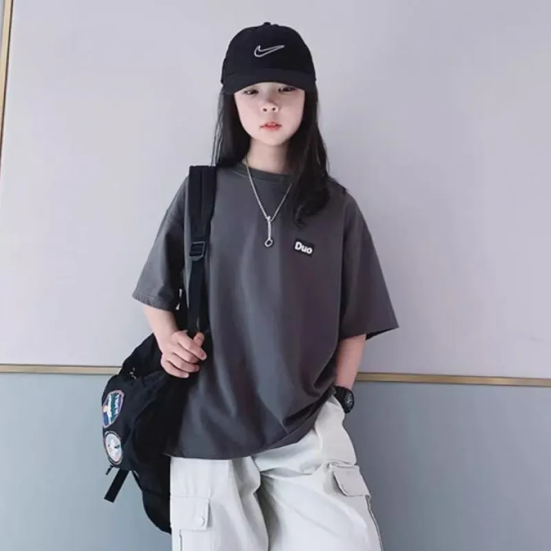 【100-160cm】シンプル アルファベット ゆったり 半袖 夏 女の子 トップス