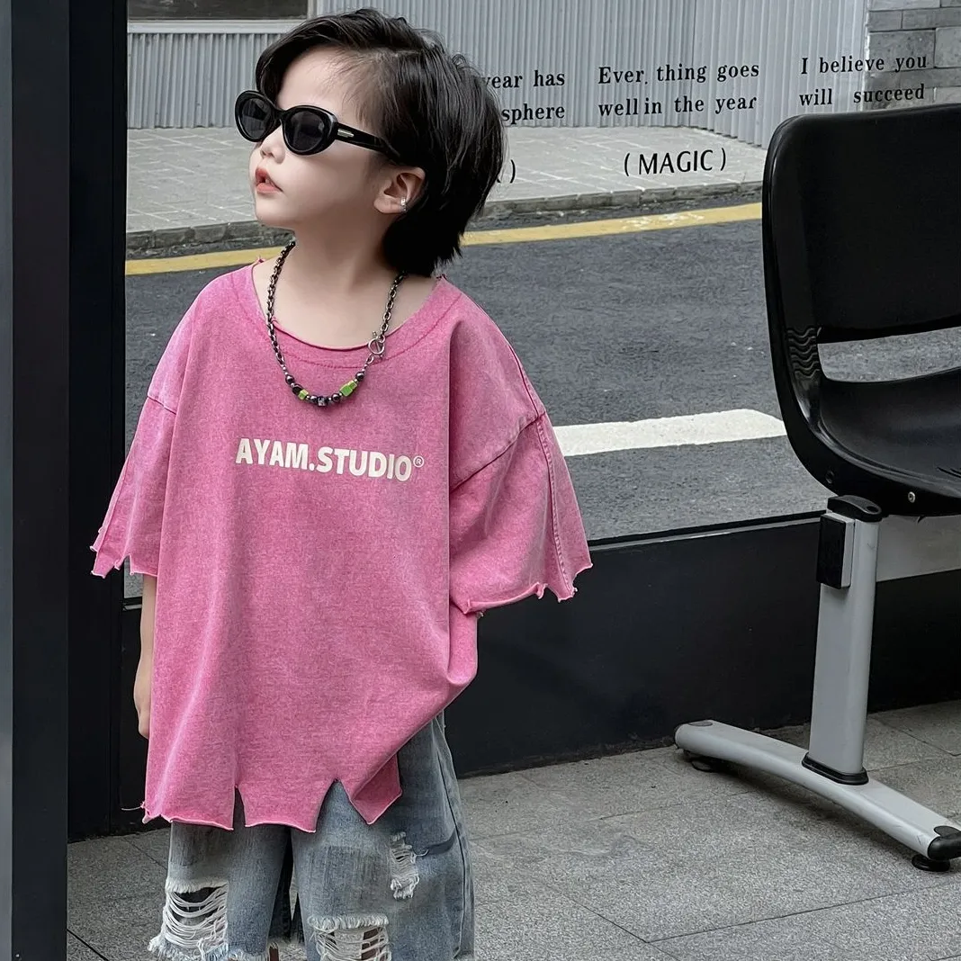 【90-150cm】2色選べる 絶対可愛い 無地 アルファベット ファッション プリント 男の子 トップス