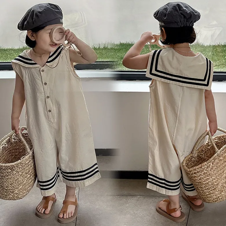 【80-130cm】レトロ スウィート キュート 配色 ボーダー 子供服 夏 女の子 セーラー風 ボトムス