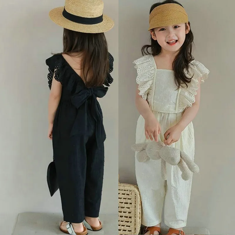 【90-140cm】2色選べる 買わなきゃ損 レトロ スウィート 清新 キュート レース トップス＋パンツ 子供服 女の子 夏二点セットアップ