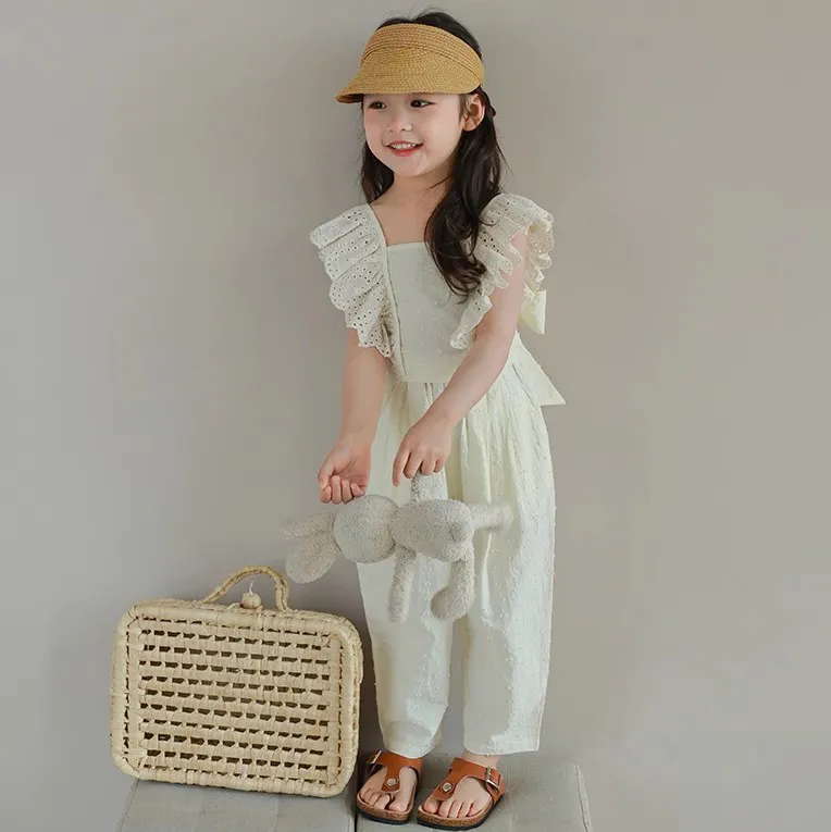 【90-140cm】2色選べる 買わなきゃ損 レトロ スウィート 清新 キュート レース トップス＋パンツ 子供服 女の子 夏二点セットアップ