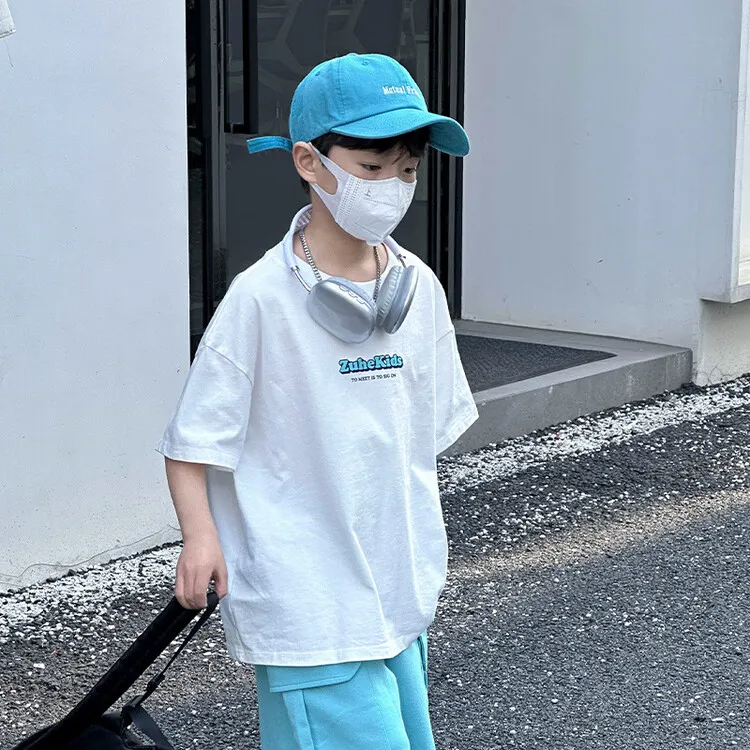 【120-160cm】2色選べる韓国 前後プリント アルファベット 夏 子供服 男の子 トップス
