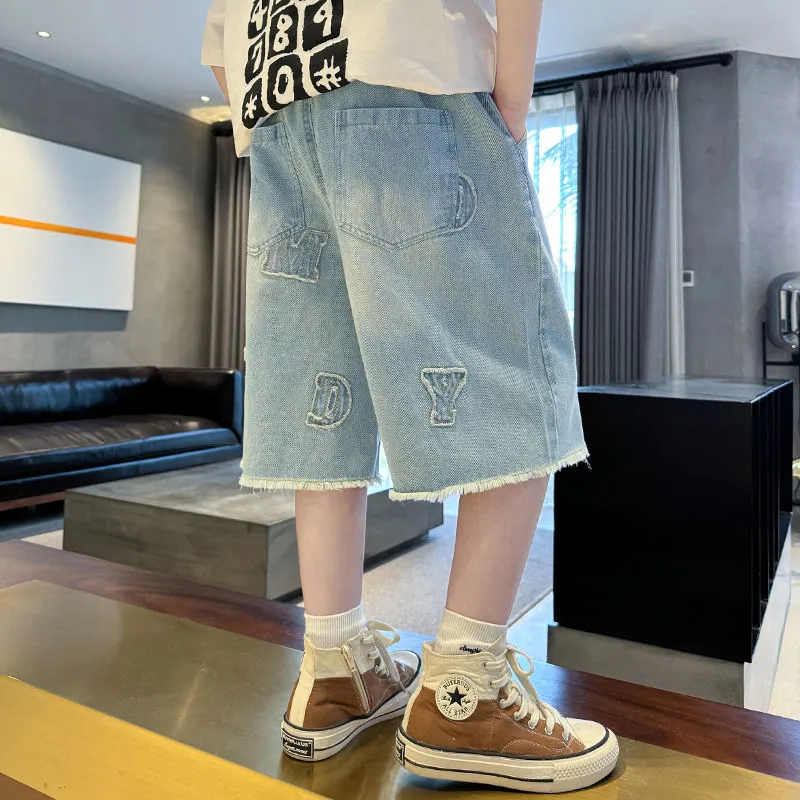 【120-170cm】組み合わせ自由 アルファベット 刺繡 エイジング加工 シンプル 夏 ファッション デニム ボトムズ