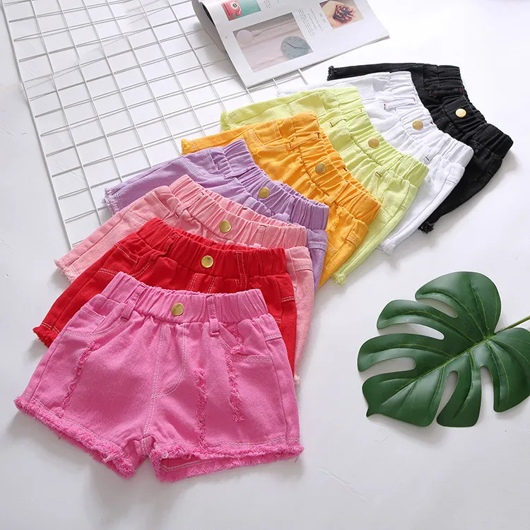 【90-160】韓国 合わせやすい デニム 無地 ダメージ加工 夏 子供服 キッズ ジュニア 女の子 ボトムス ショートパンツ